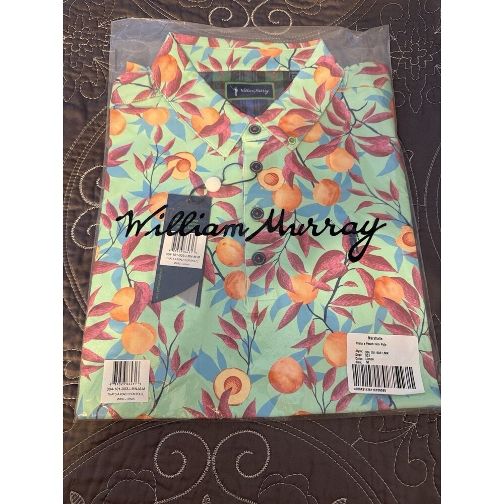William Murray Golf Polo Shirt Men’s M Medium That’s A Peach Hon Limon Green NEW